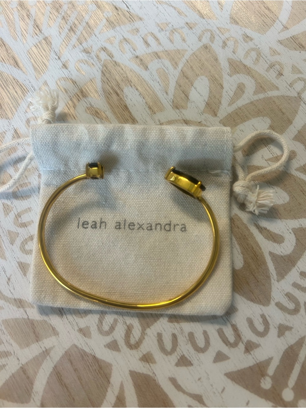 Leah Alexandra Gold bracelet Cuff with Black onyx Stone Accents - Picture 2 of 6